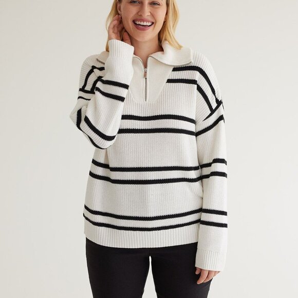 Black and white striped knit sweater size Large - Picture 1 of 5